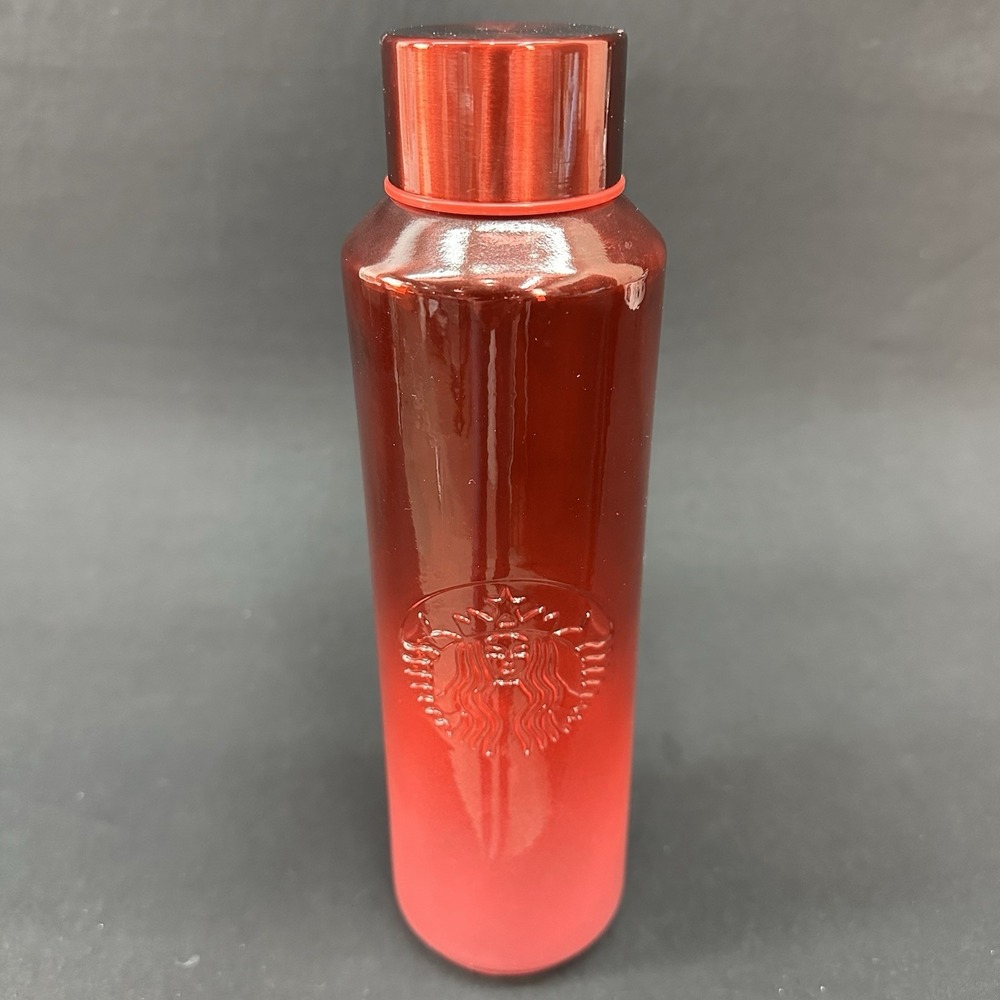 Starbucks Valentine's Winter 2022 Red Pink Ombre SPAIN Glass Bottle 22oz Cold